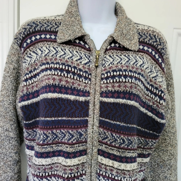 Le Moda Vintage Full Zip Collared Faire Isle Nordic Marled Wool Blend Sweater M - Picture 3 of 11